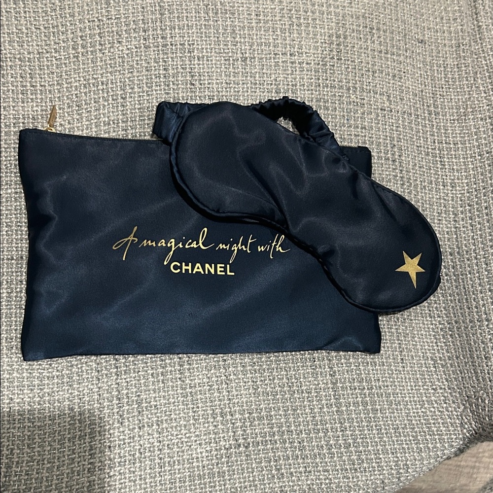 Chanel Dark Blue Cosmetic Pouch and Eye Mask